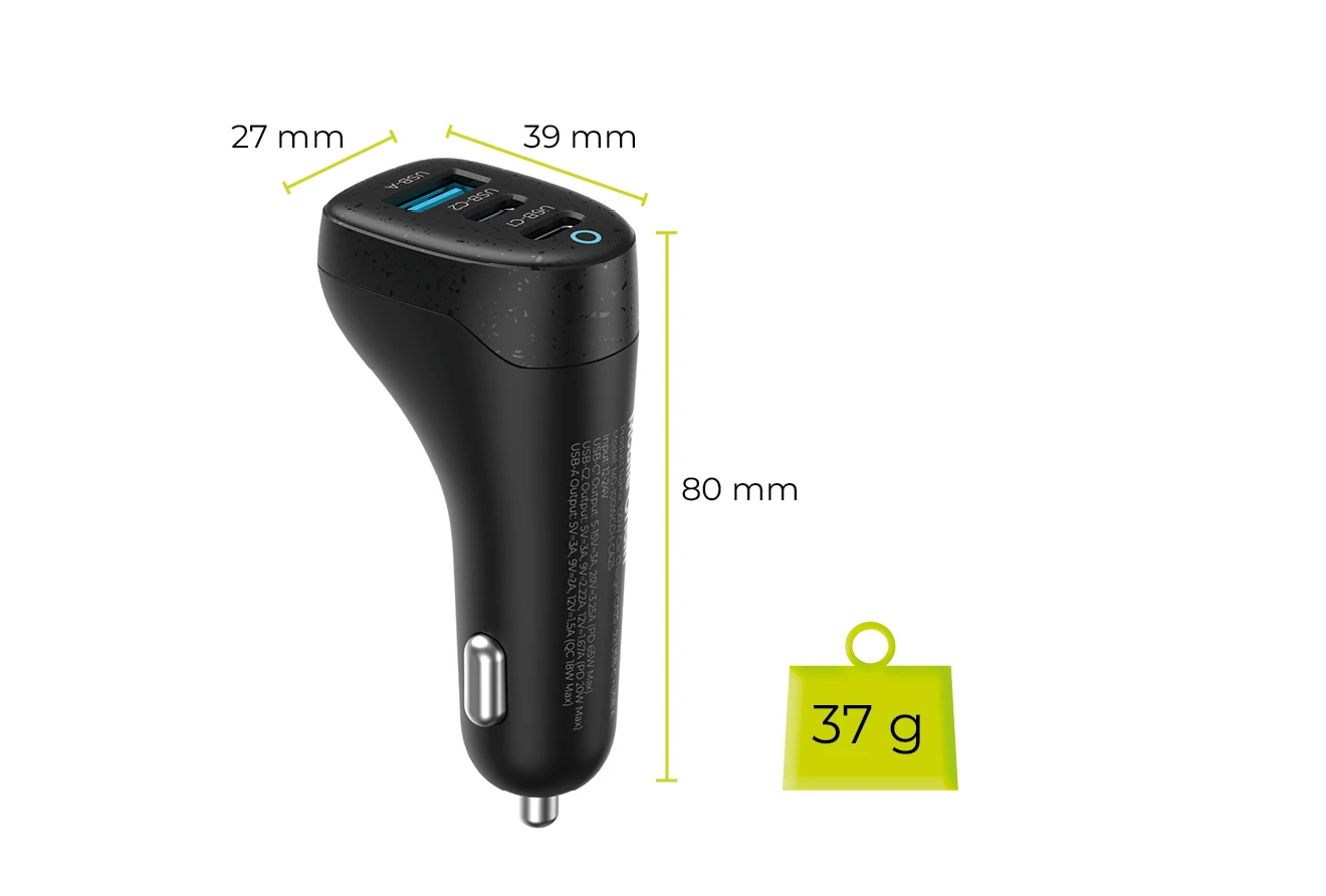 Mobile Origin 100 W automobilinis įkroviklis CA25 - 2x USB-C + USB-A aprašymas - Prekės nuotrauka