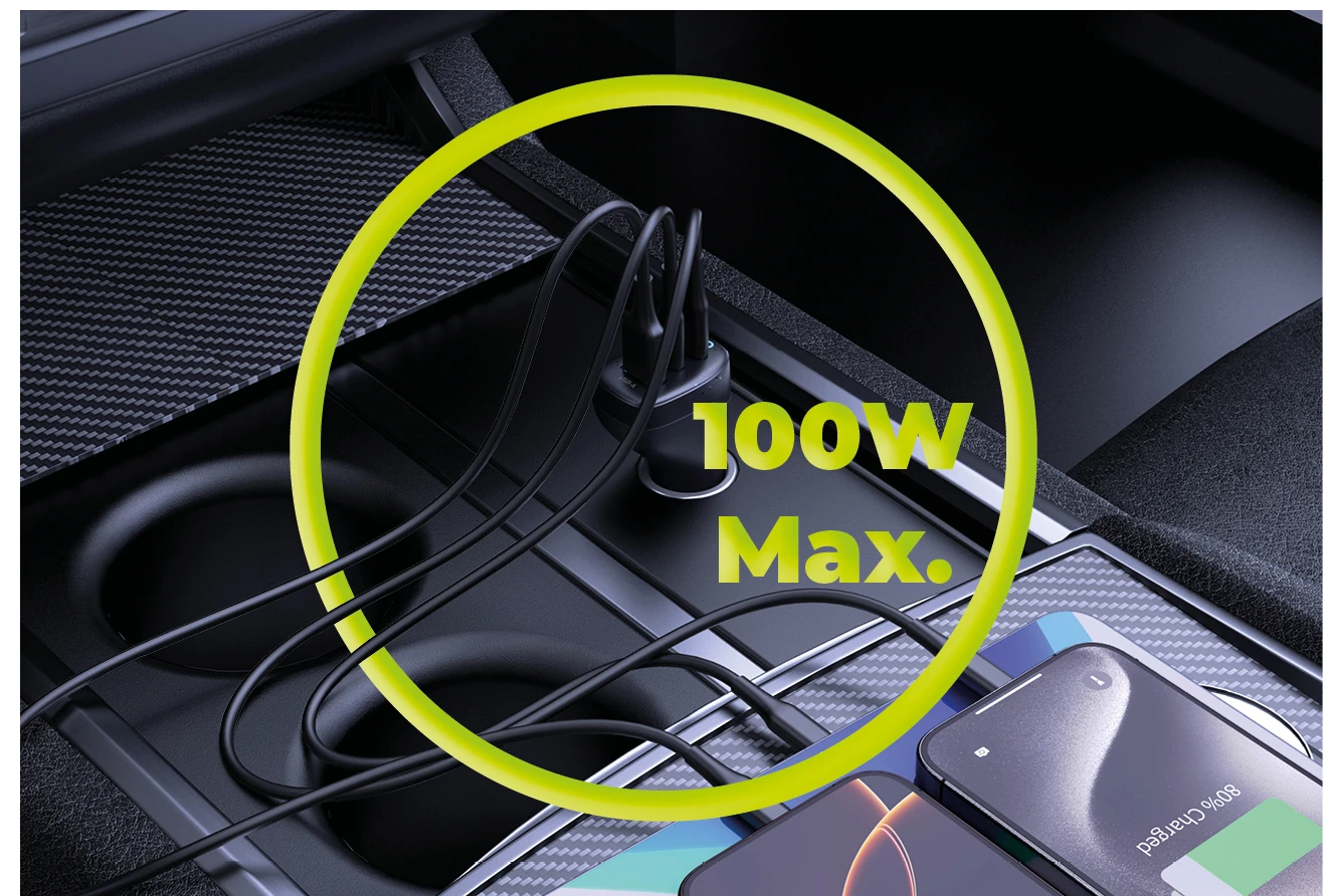 Mobile Origin 100 W automobilinis įkroviklis CA25 - 2x USB-C + USB-A aprašymas - Prekės nuotrauka