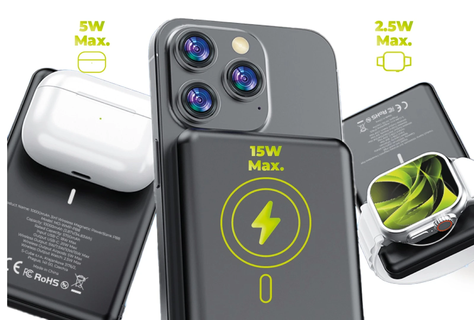 Mobile Origin Belaidė magnetinė įkrovioji baterija 10000mAh 3in1 PB8 aprašymas - Prekės nuotrauka Mobile Origin Belaidė magnetinė įkrovioji baterija 10000mAh 3in1 PB8 aprašymas - Prekės nuotrauka