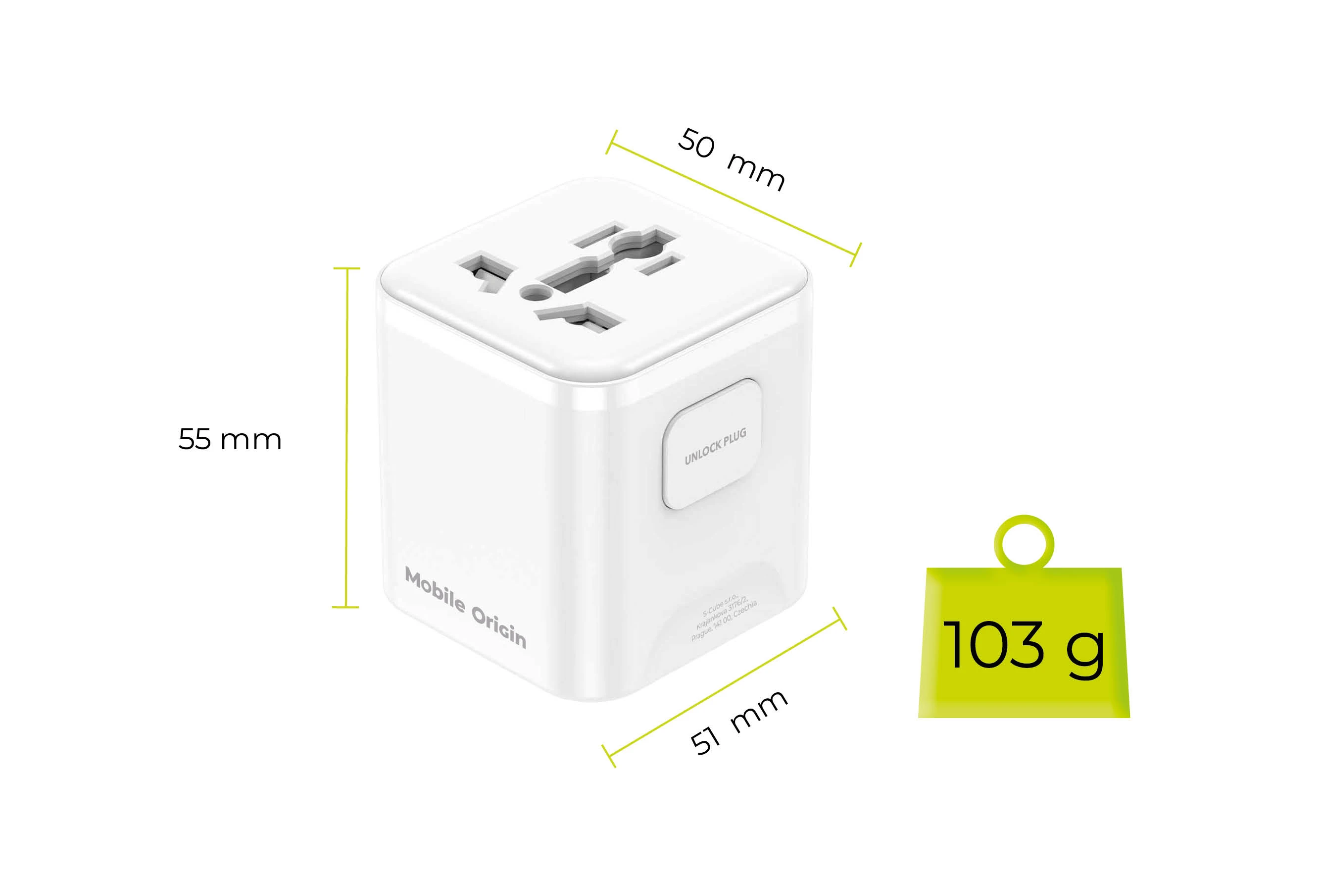 Mobile Origin Universalus kelioninis adapteris PW30 EU/UK/US/AUS, baltas aprašymas - Prekės nuotrauka