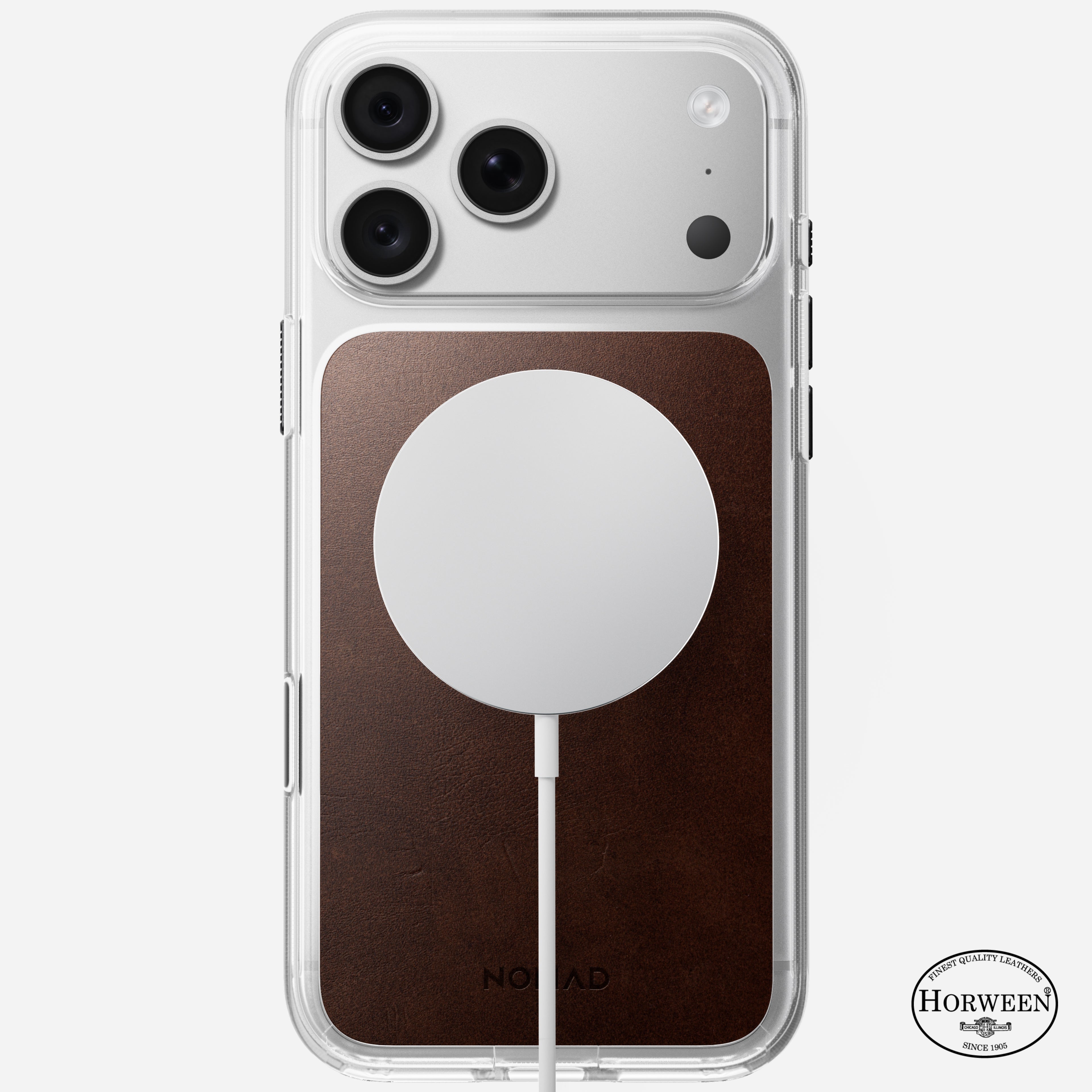 Nomad skaidrus odinis dėklas, balno ruda (Horween) - iPhone 18 Pro Max/17 Pro Max aprašymas - Prekės nuotrauka