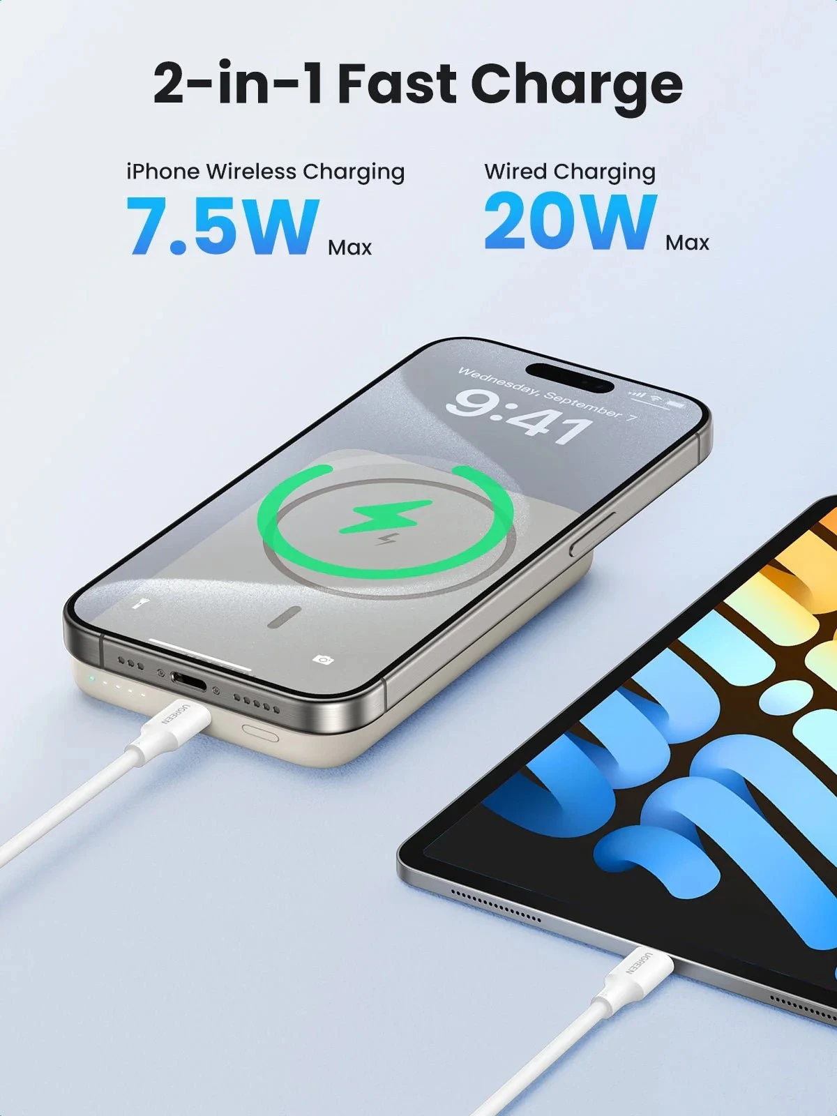 Powerbank UGREEN PB561, 10000mAh, 20W, PD3.0, PD2.0, FCP, AFC, BC1.2, juodas aprašymas - Prekės nuotrauka