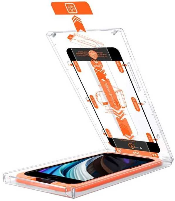 „Mobile Origin“ ekrano apsaugos iPhone 8 / 7 / SE 2022 / SE 2020 su lengvai aplikuojamais apsauginiais lipdukais, 2 vnt. pakuotėje.