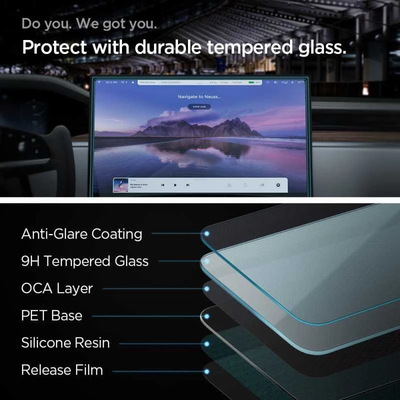 TEMPERED GLASS Spigen GLAS.TR "EZ FIT" TESLA MODEL X 2022 / MODEL S 2021 Juodas