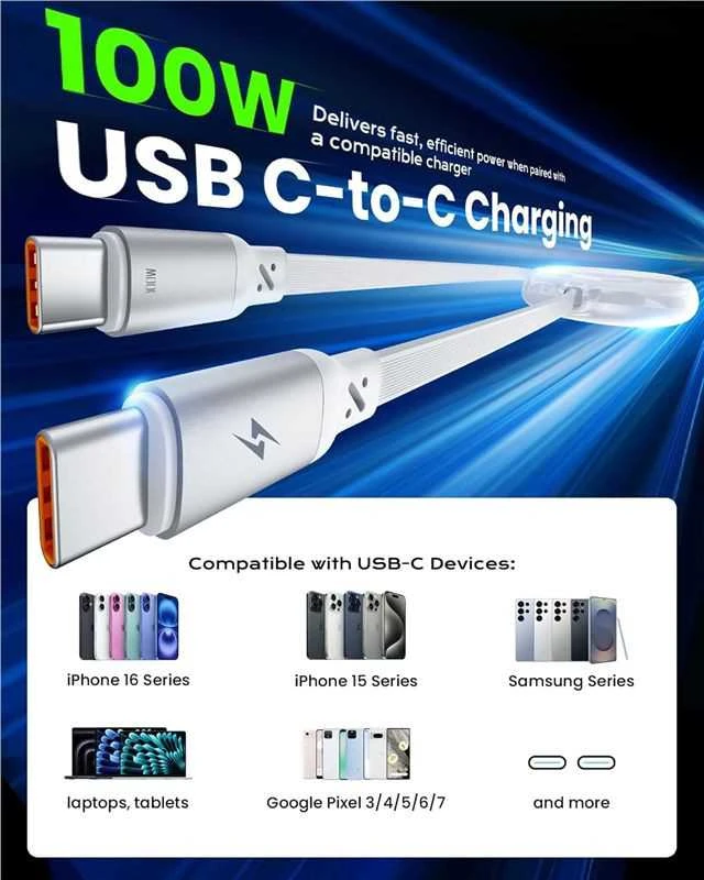 Kabelis iOttie 100W ištraukiamas USB-C kabelis, 2 vnt., baltas