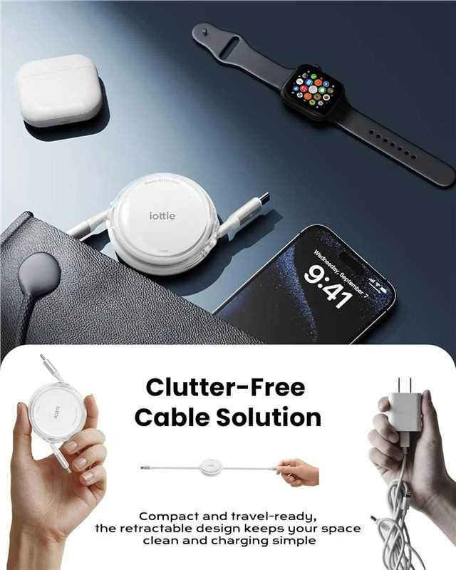 Kabelis iOttie 100W ištraukiamas USB-C kabelis, 2 vnt., baltas