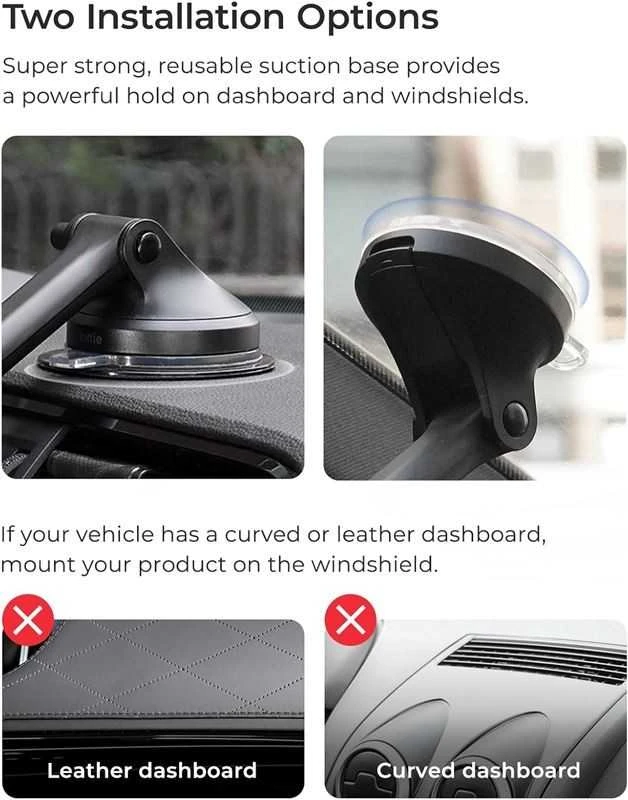 „iOttie Velox MagSafe Qi2“ belaidis laikiklis prie prietaisų skydelio ir priekinio stiklo
