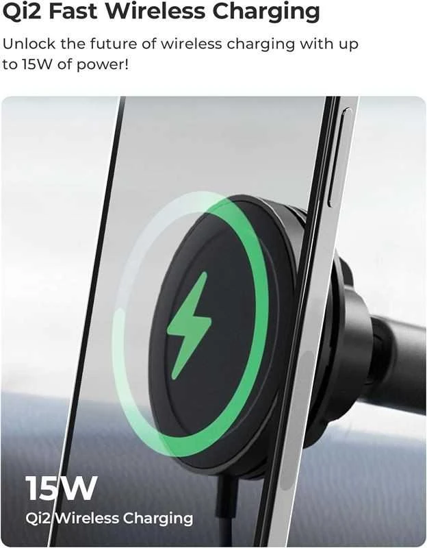 „iOttie Velox MagSafe Qi2“ belaidis laikiklis prie prietaisų skydelio ir priekinio stiklo