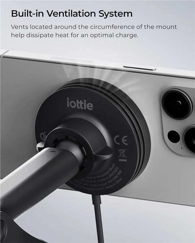 „iOttie Velox MagSafe Qi2“ belaidis laikiklis prie prietaisų skydelio ir priekinio stiklo