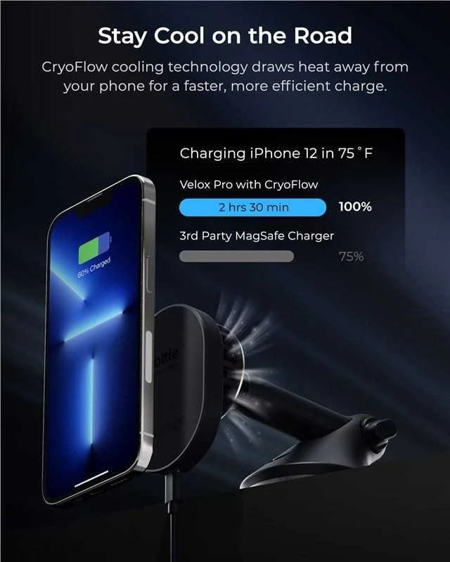 „iOttie Velox Pro MagSafe“ magnetinis belaidis „CryoFlow“ aušinimo laikiklis automobiliui, skirtas prietaisų skydeliui ir priekiniam stiklui