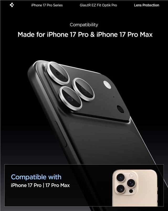 Kamerų apsauga Spigen Glass tR EZ Fit Optik Pro 2 Pack, sidabrinis - iPhone 17/16/15/14 Pro / 17/16/15/14 Pro Max