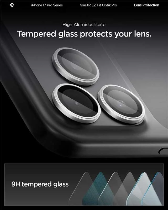 Kamerų apsauga Spigen Glass tR EZ Fit Optik Pro 2 Pack, sidabrinis - iPhone 17/16/15/14 Pro / 17/16/15/14 Pro Max