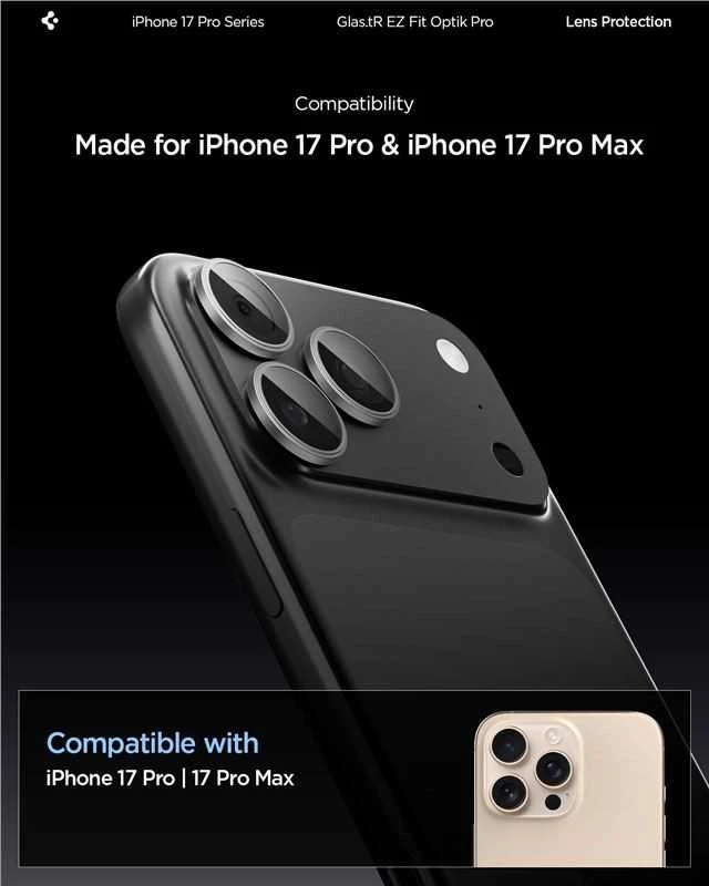Kamerų apsauga Spigen Glass tR EZ Fit Optik Pro 2 Pack, pilka - iPhone 17/16/15/14 Pro / 17/16/15/14 Pro Max