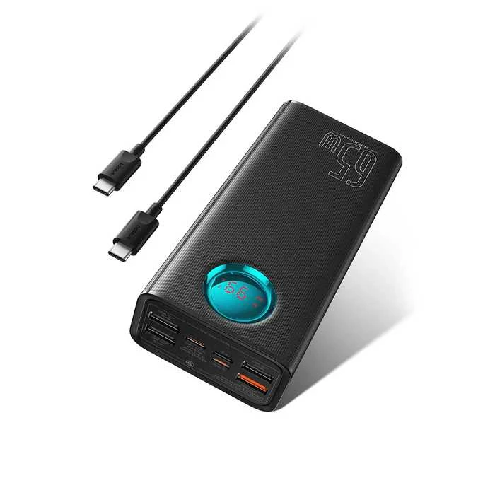 Kelionėms lėktuvu pritaikytas powerbank Baseus Amblight, 65W, 26800mAh