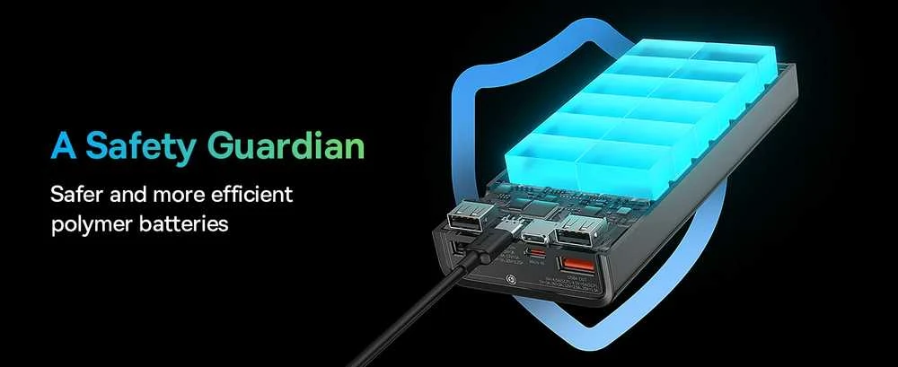 Kelionėms lėktuvu pritaikytas powerbank Baseus Amblight, 65W, 26800mAh