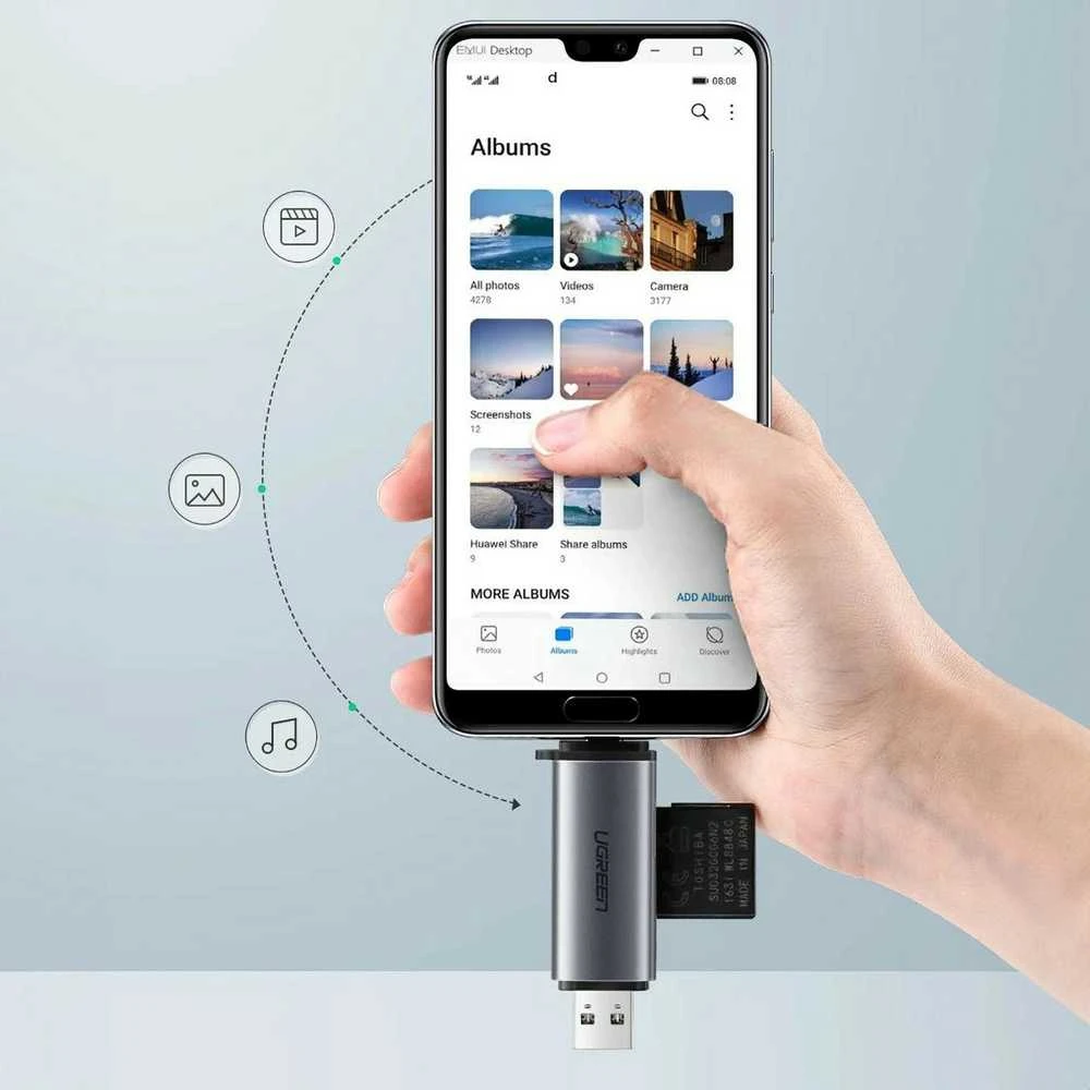 UGREEN USB + USB-C adapteris kortelių skaitytuvas SD + Micro SD