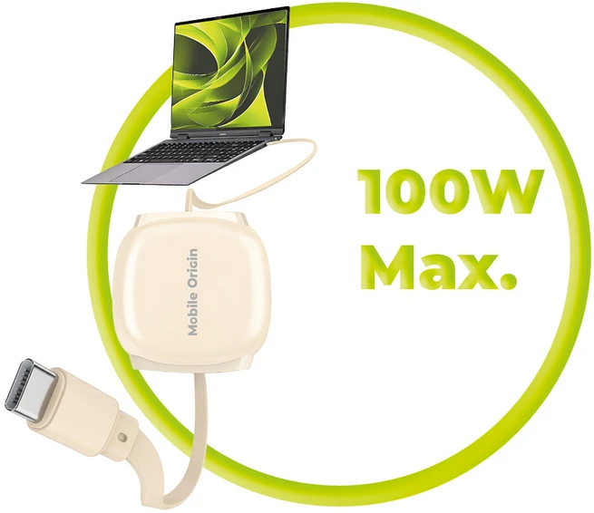 Mobile Origin 100 W ištraukiama kabelio dėžutė USB-C į USB-C CB7, smėlio spalvos