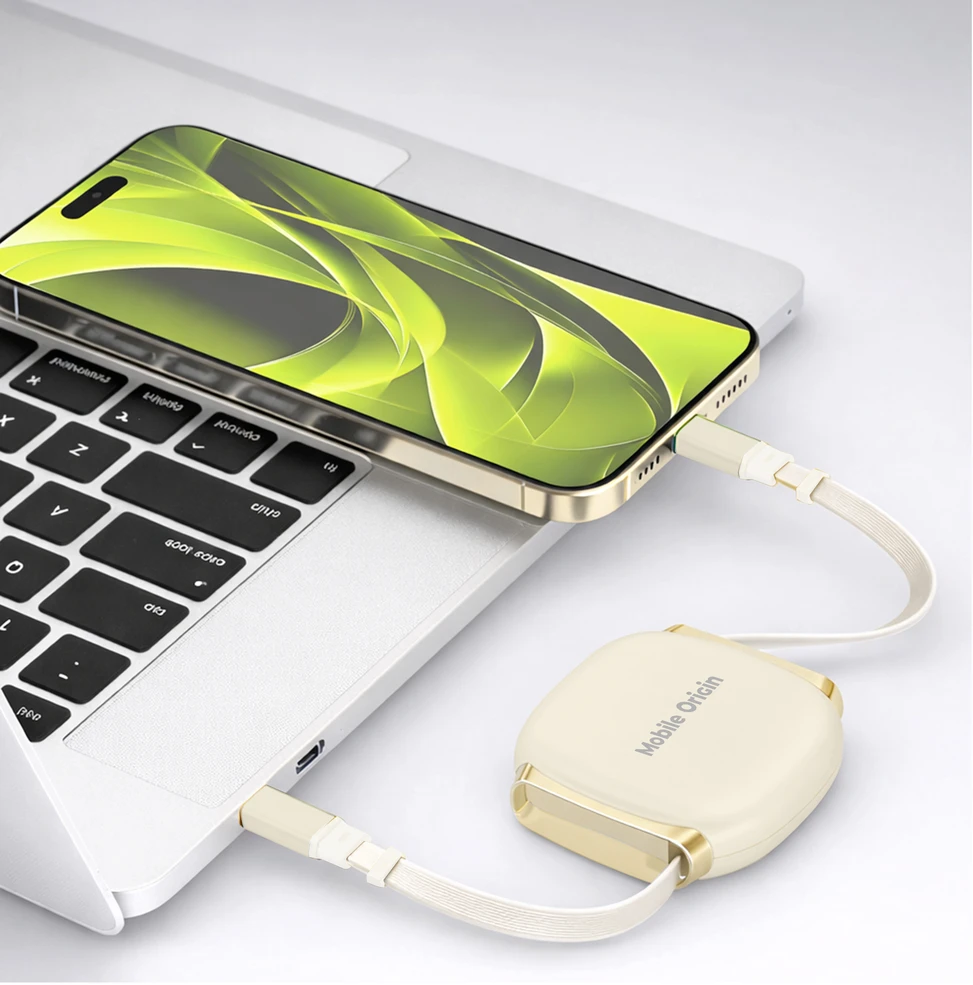 Mobile Origin 100 W ištraukiama kabelio dėžutė USB-C į USB-C CB7, smėlio spalvos