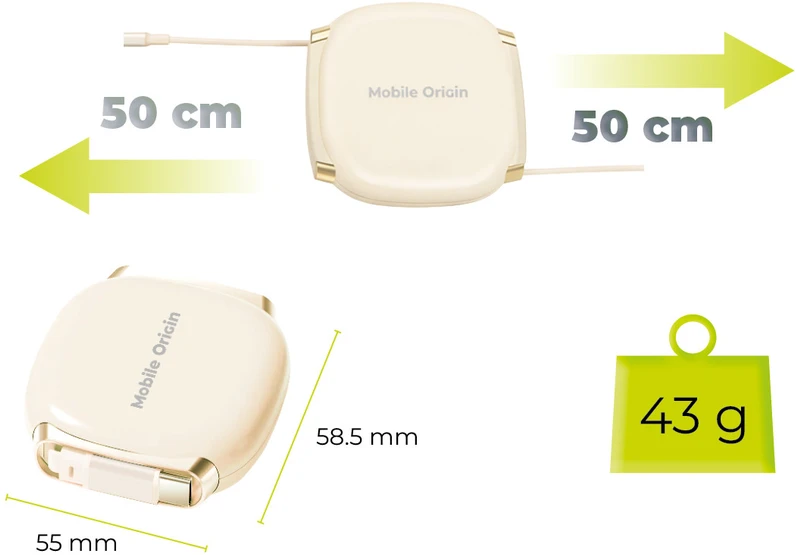 Mobile Origin 100 W ištraukiama kabelio dėžutė USB-C į USB-C CB7, smėlio spalvos