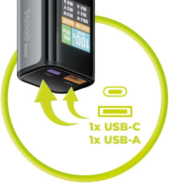 Mobile Origin 100 W PD 14 000 mAh išorinis akumuliatorius su ekranu PB12 - USB-C + USB-A