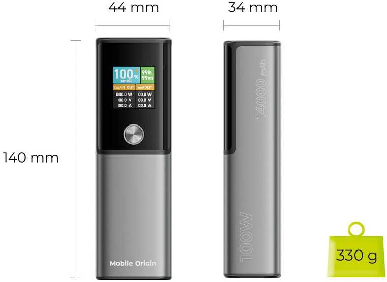Mobile Origin 100 W PD 14 000 mAh išorinis akumuliatorius su ekranu PB12 - USB-C + USB-A