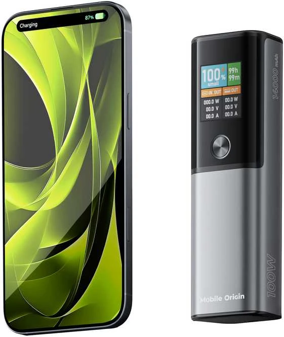 Mobile Origin 100 W PD 14 000 mAh išorinis akumuliatorius su ekranu PB12 - USB-C + USB-A