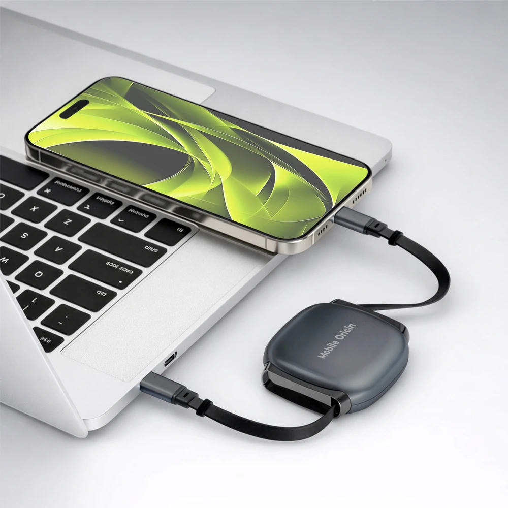 Mobile Origin 100W ištraukiama USB-C į USB-C kabelio dėžutė CB7 kosminė pilka