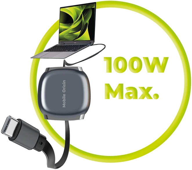 Mobile Origin 100W ištraukiama USB-C į USB-C kabelio dėžutė CB7 kosminė pilka