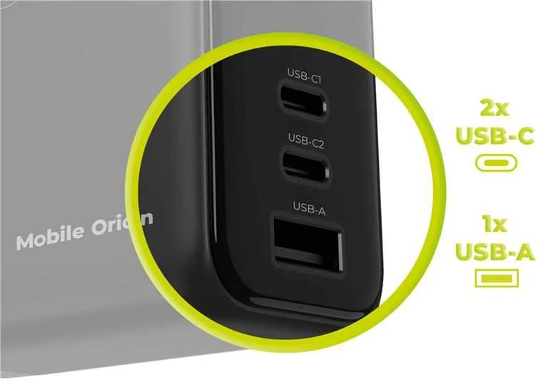 Įkroviklis Mobile Origin 140W GaN Ekranas Charger PW21 - 2x USB-C + USB-A