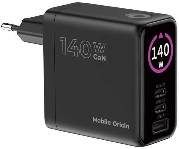 Įkroviklis Mobile Origin 140W GaN Ekranas Charger PW21 - 2x USB-C + USB-A