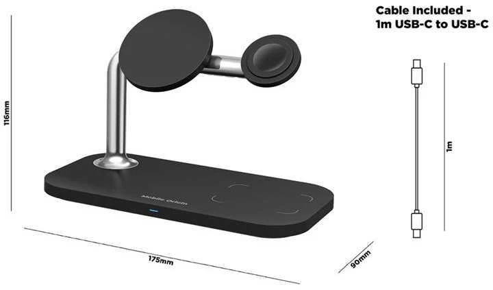 Mobile Origin 3in1 Wireless Magnetic Charger MO1, juodas