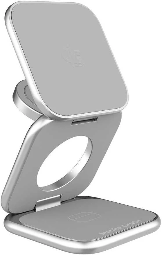 Mobile Origin 3 viename Qi2 25W itin plonas sulankstomas įkroviklis PW36, suderinamas su MagSafe, sidabro spalvos