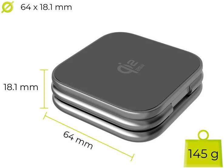 Mobile Origin 3 viename Qi2 25W ultraplonas sulankstomas įkroviklis PW36 suderinamas su MagSafe kosminė pilka
