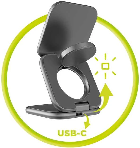 Mobile Origin 3 viename Qi2 25W ultraplonas sulankstomas įkroviklis PW36 suderinamas su MagSafe kosminė pilka