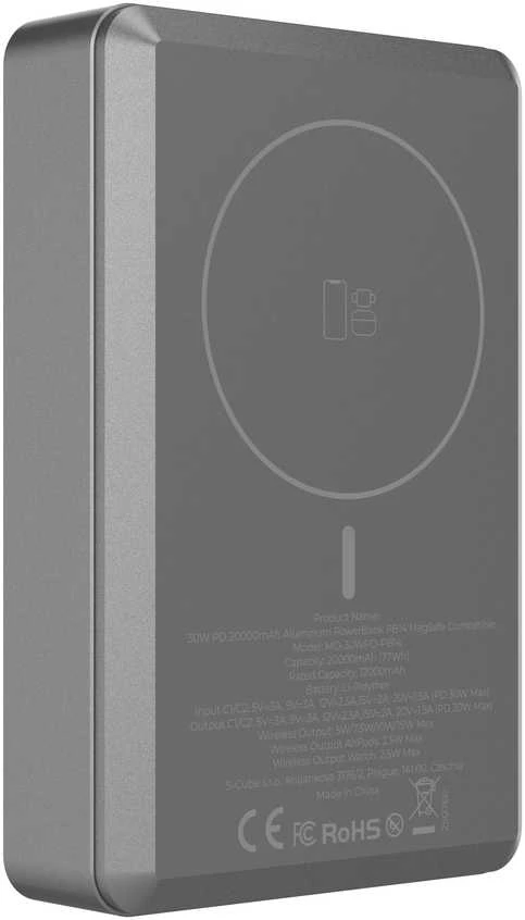 Mobile Origin 30 W PD 20000 mAh aliuminio išorinis akumuliatorius PB14, suderinamas su MagSafe