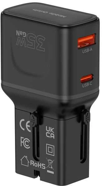 Įkroviklis Mobile Origin 35W Travel Adapteris, EU/US/UK/AU PW25, juodas