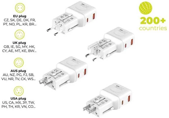 Įkroviklis Mobile Origin 35W Travel Adapteris, EU/US/UK/AU PW25, baltas