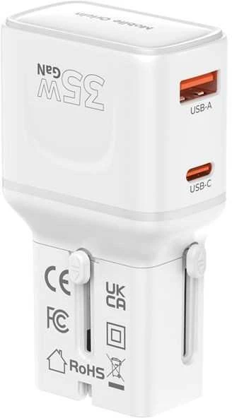 Įkroviklis Mobile Origin 35W Travel Adapteris, EU/US/UK/AU PW25, baltas