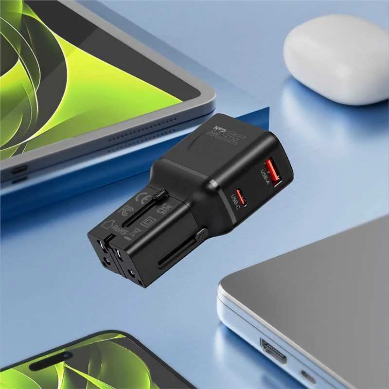 Įkroviklis Mobile Origin 35W Travel Adapteris, EU/US/UK/AU PW25, juodas