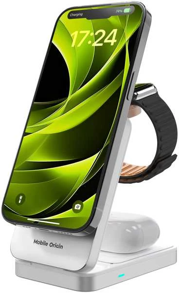 „Mobile Origin 3in1 Qi2 25W“ sulankstomas įkrovimo stovas PW35, suderinamas su „MagSafe“