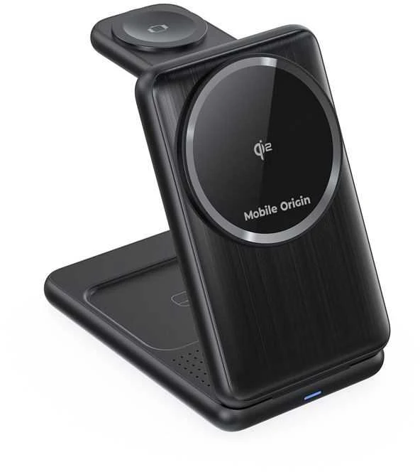 Mobile Origin 3in1 sulankstomas Qi2 įkroviklis PW8, juodas