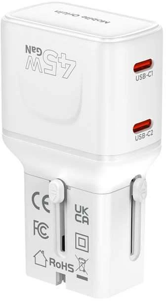 Įkroviklis Mobile Origin 45W Travel Adapteris, EU/US/UK/AU PW26, baltas