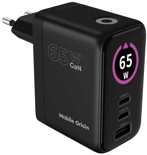 Įkroviklis Mobile Origin 65W GaN Ekranas Charger PW20 - 2x USB-C + USB-A