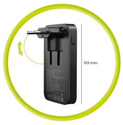 Mobile Origin 65W GaN III plonas įkroviklis su dviguba USB-C jungtimi, vieno USB-A jungtimi, baltas