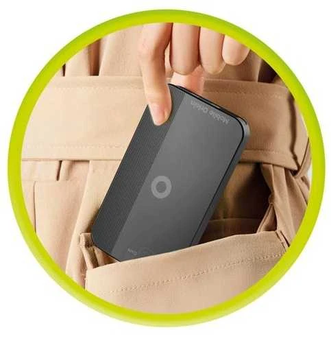 Mobile Origin 65W GaN III plonas įkroviklis su dviguba USB-C jungtimi, vieno USB-A jungtimi, baltas