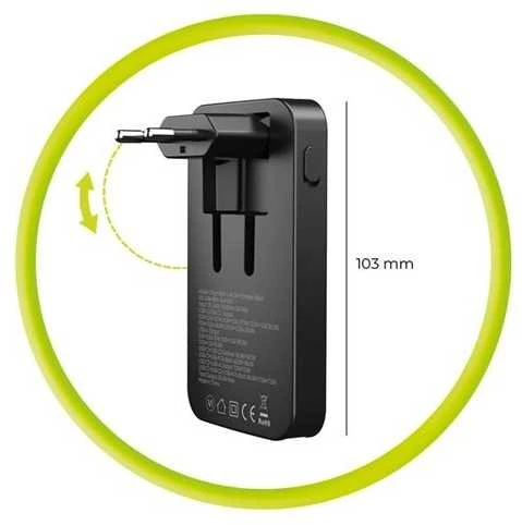 Mobile Origin 65W GaN III plonas įkroviklis su dviguba USB-C jungtimi, vieno USB-A jungtimi, baltas