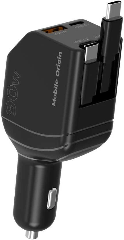Mobile Origin 90 W automobilinis įkroviklis CA22 - USB-C + USB-A, 2x USB-C laidai