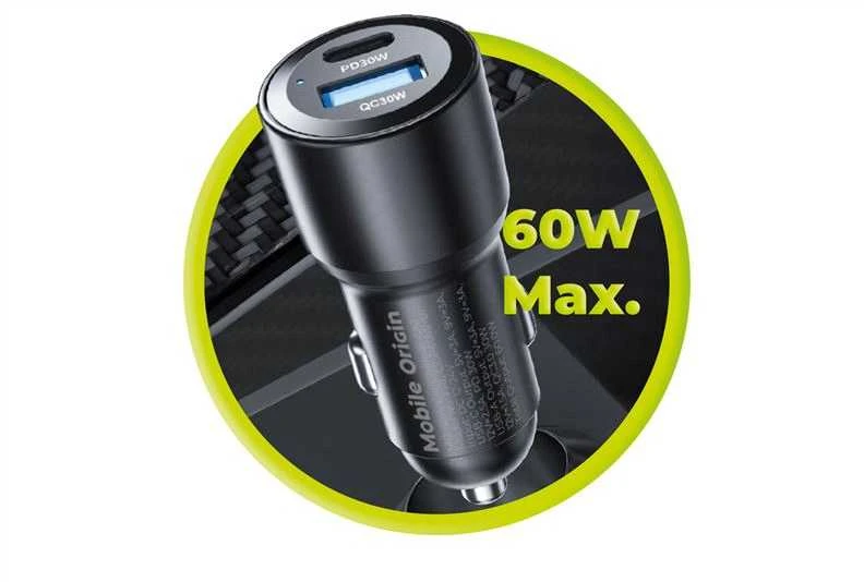 Mobile Origin automobilinis įkroviklis 60 W USB-C ir USB-A
