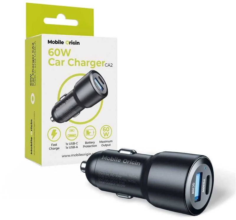 Mobile Origin automobilinis įkroviklis 60 W USB-C ir USB-A