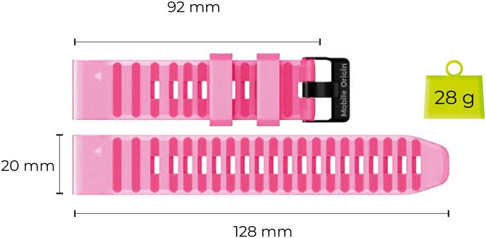 Mobile Origin Easy Strap silikoninis dirželis, skirtas Garmin ES2, 20 mm, rožinis